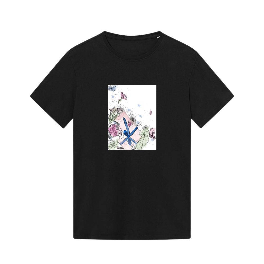 A Gift Box with Flowers and Ink Splatters in Soft Colors T-Shirts