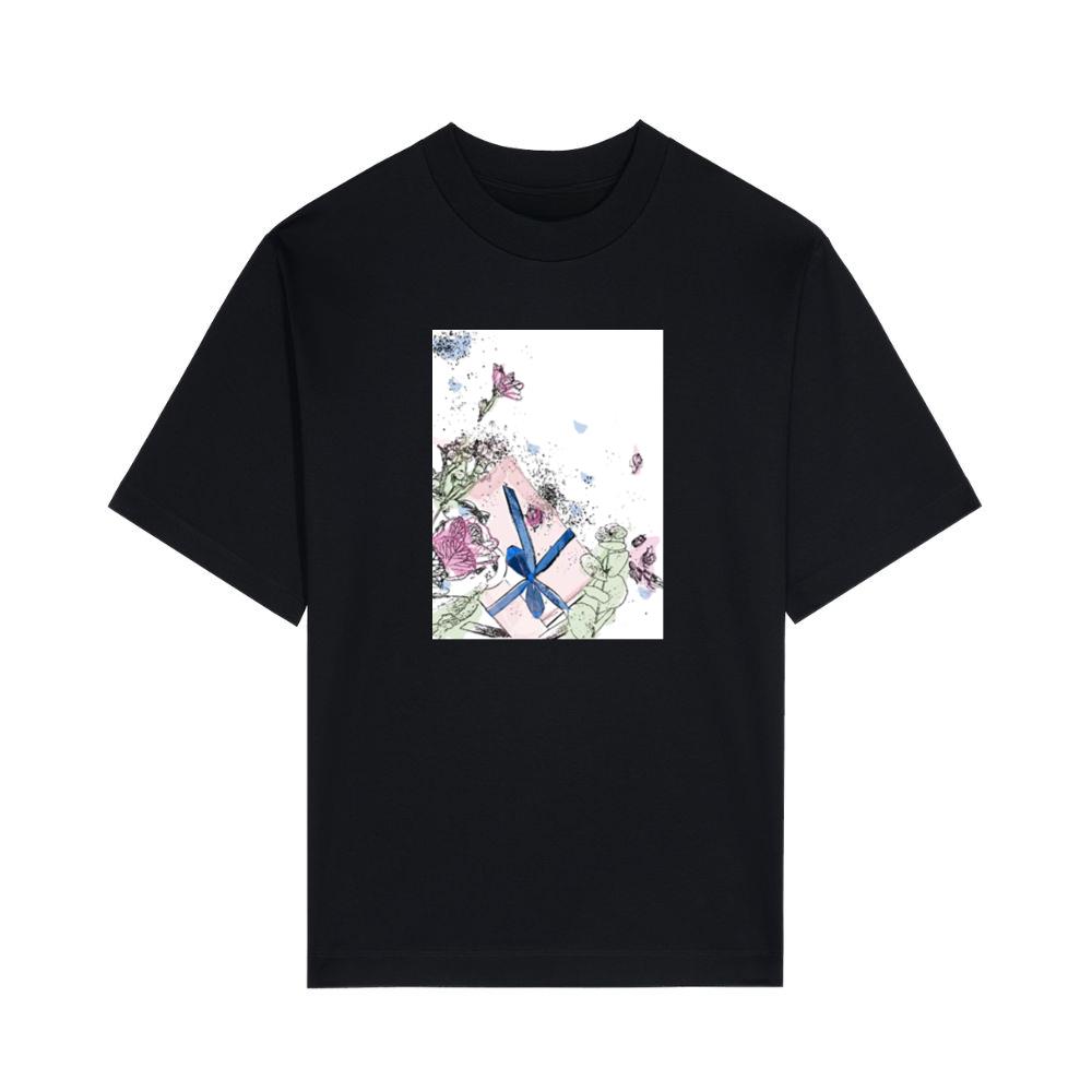 A Gift Box with Flowers and Ink Splatters in Soft Colors T-Shirts