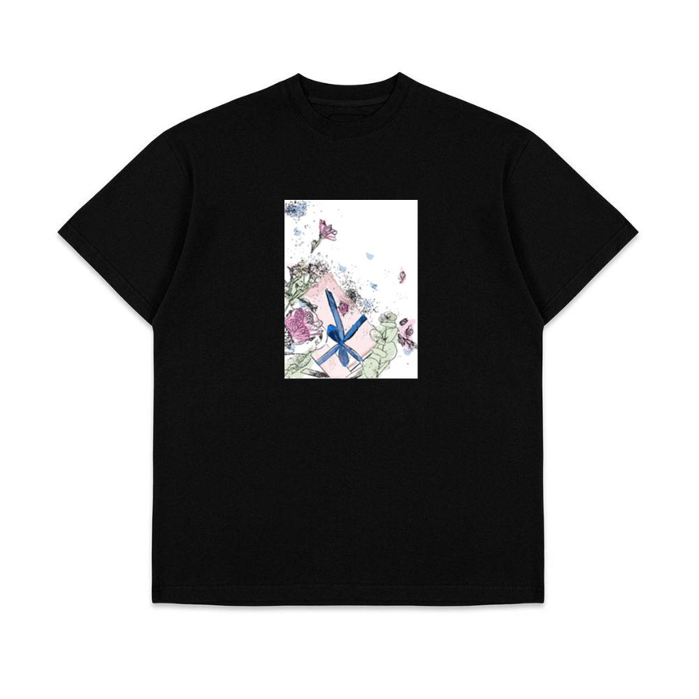 A Gift Box with Flowers and Ink Splatters in Soft Colors T-Shirts