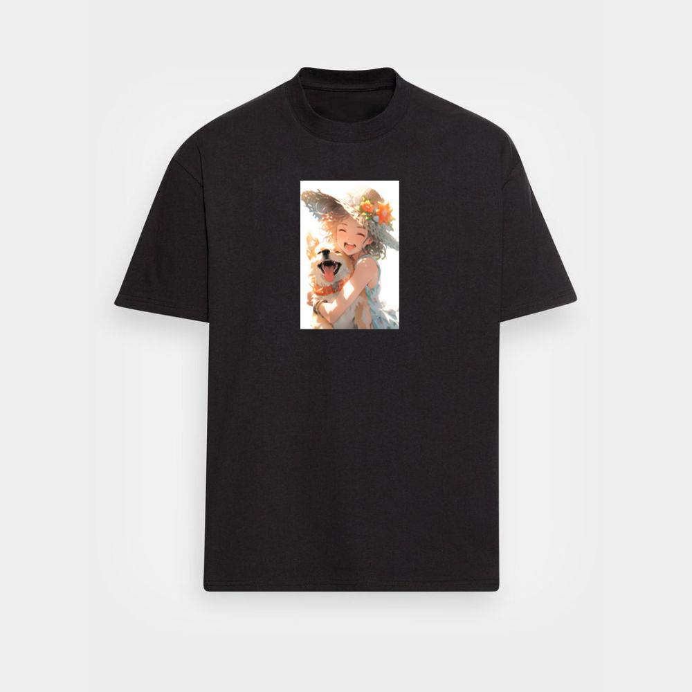 A Girl and Her Dog in a Summer Day's Embrace T-Shirts