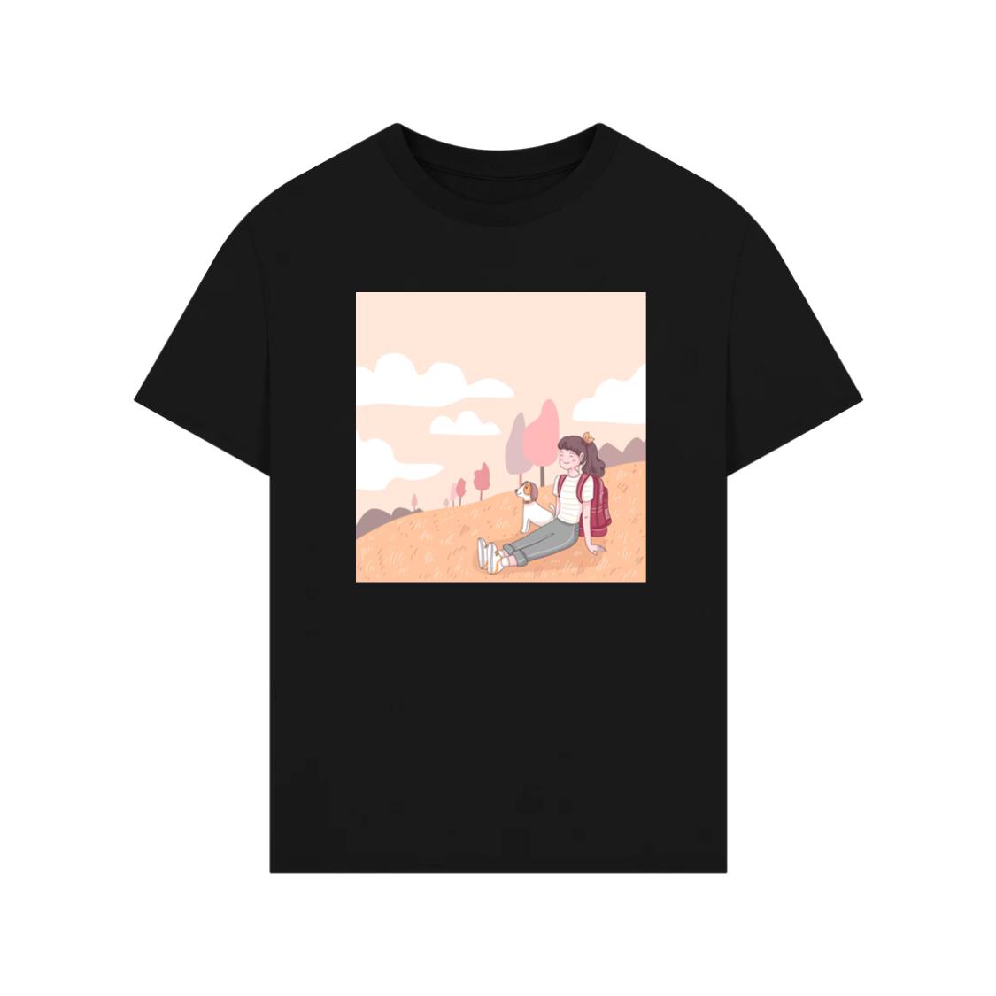 A Girl and Her Dog Pause to Appreciate the Beauty of a Peaceful Hillside T-Shirt