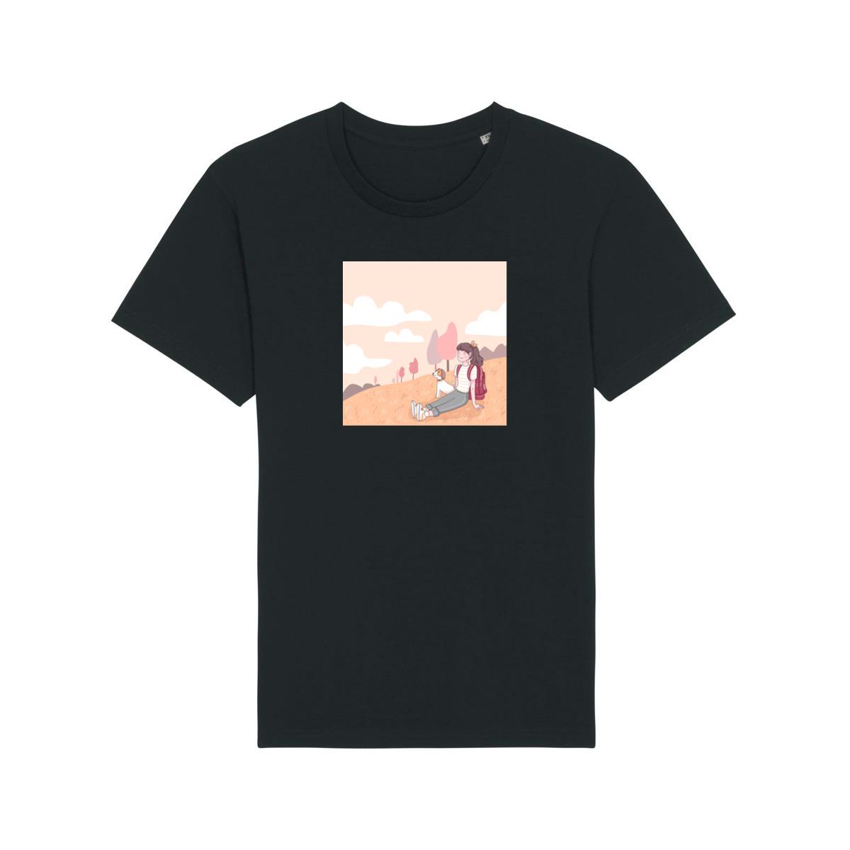 A Girl and Her Dog Pause to Appreciate the Beauty of a Peaceful Hillside T-Shirts