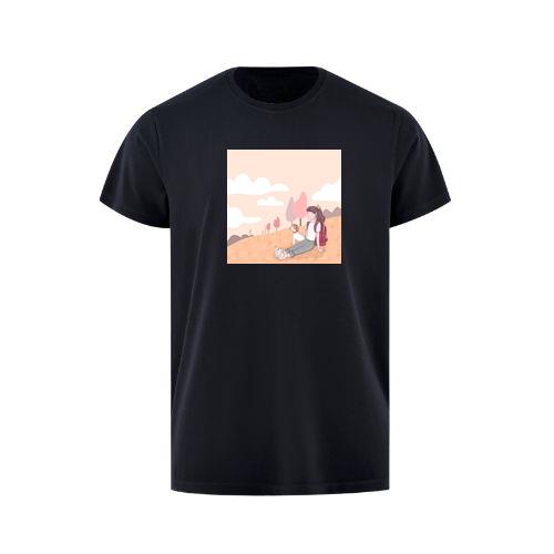 A Girl and Her Dog Pause to Appreciate the Beauty of a Peaceful Hillside T-Shirts