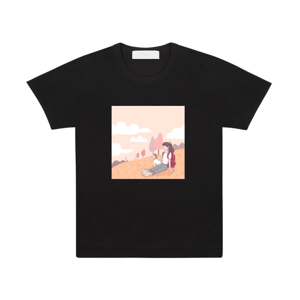 A Girl and Her Dog Pause to Appreciate the Beauty of a Peaceful Hillside T-Shirts