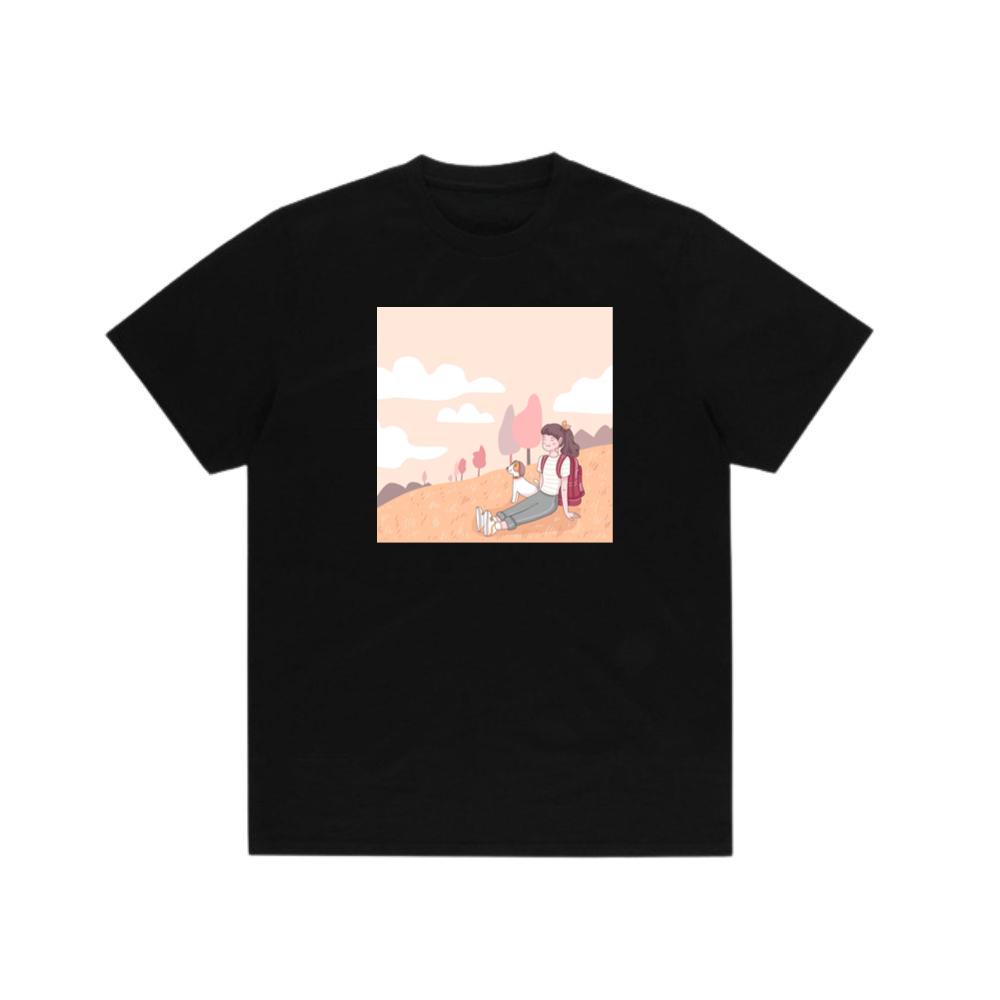 A Girl and Her Dog Pause to Appreciate the Beauty of a Peaceful Hillside TShirts Hushheroes