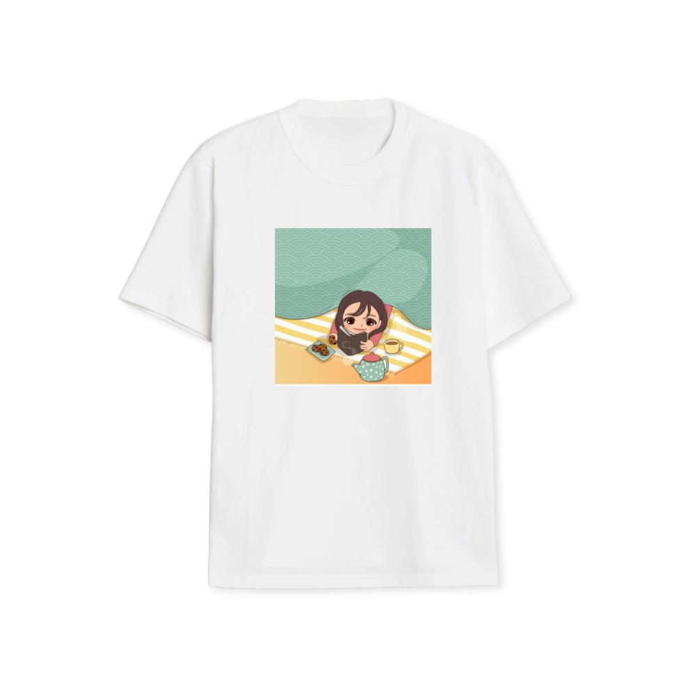 A Girl Enjoys a Story with Tea and Cookies in a Cozy Space T-Shirts