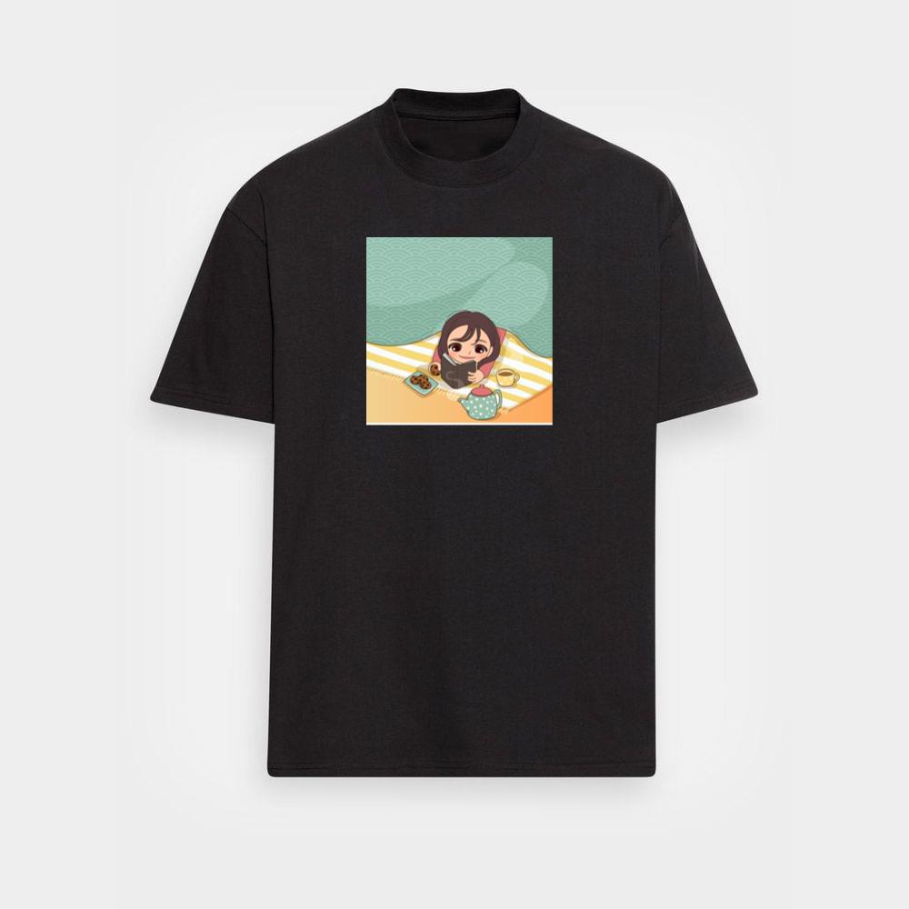 A Girl Enjoys a Story with Tea and Cookies in a Cozy Space T-Shirts