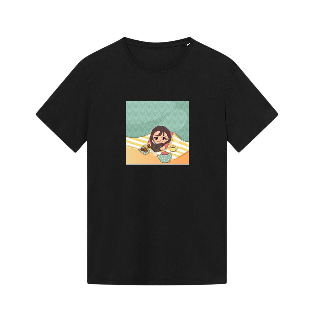 A Girl Enjoys a Story with Tea and Cookies in a Cozy Space T-Shirts