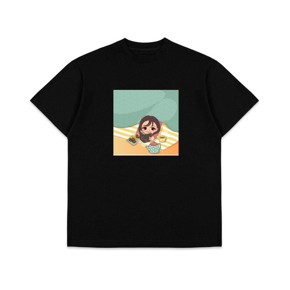 A Girl Enjoys a Story with Tea and Cookies in a Cozy Space T-Shirts