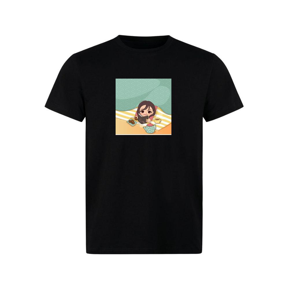 A Girl Enjoys a Story with Tea and Cookies in a Cozy Space TShirts Muckyknees