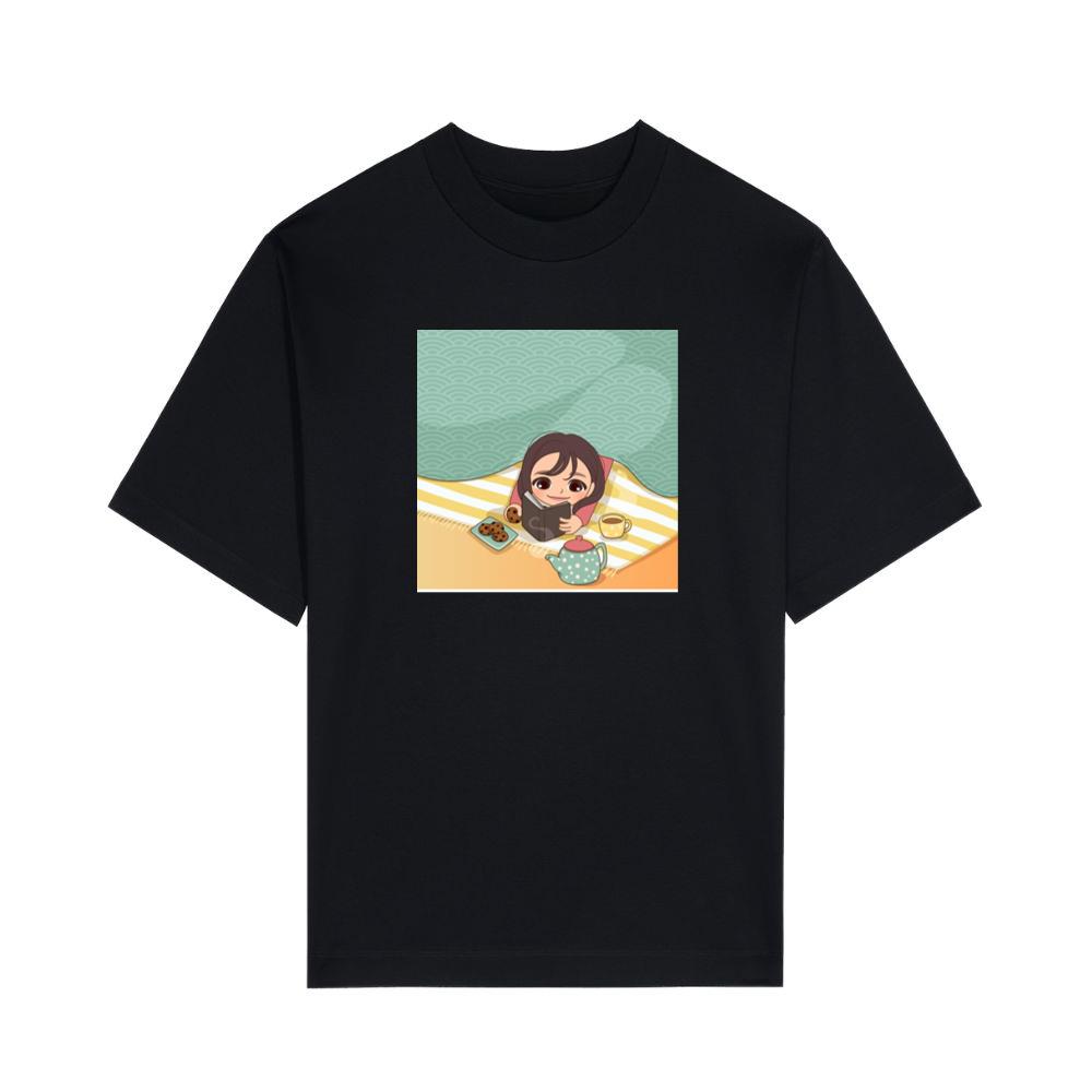 A Girl Enjoys a Story with Tea and Cookies in a Cozy Space T-Shirts