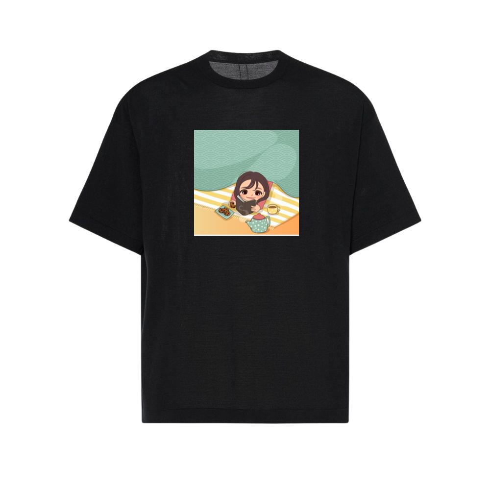 A Girl Enjoys a Story with Tea and Cookies in a Cozy Space T-Shirts