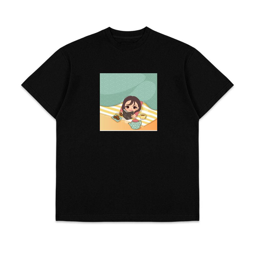A Girl Enjoys a Story with Tea and Cookies in a Cozy Space T-Shirts