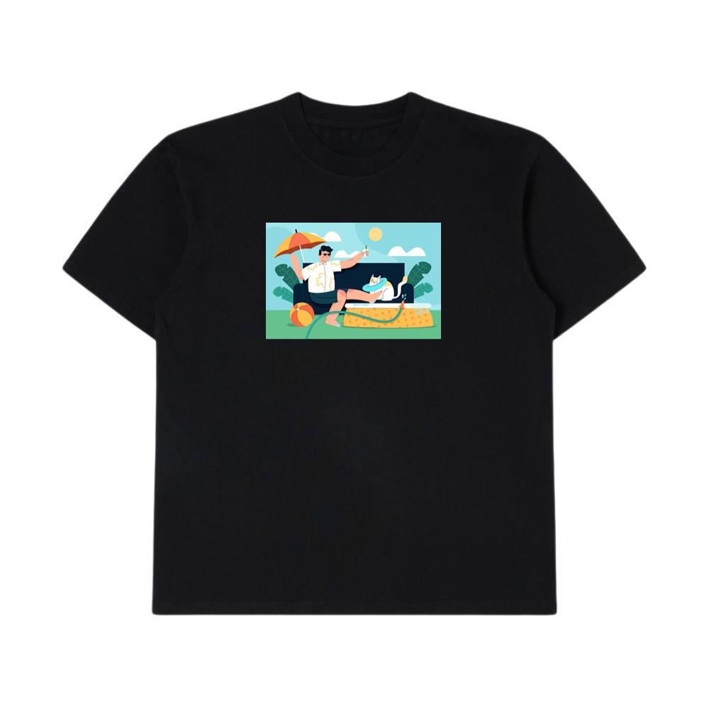 A Humorous Summer Scene of Relaxation and Whimsy T-Shirts