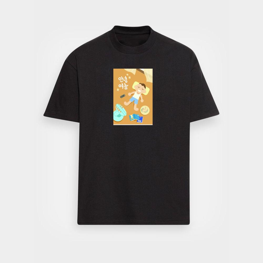 A Laid-Back Illustration with a 'Hello Summer' Message and Travel Items T-Shirts