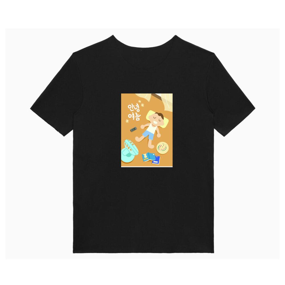 A Laid-Back Illustration with a 'Hello Summer' Message and Travel Items T-Shirts