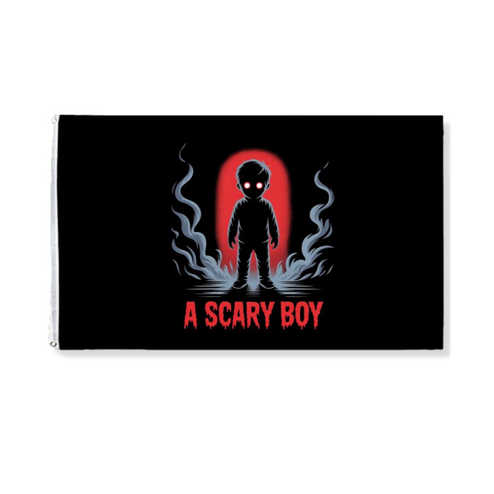 A Scary Boy Red Glow Horror Design Flag