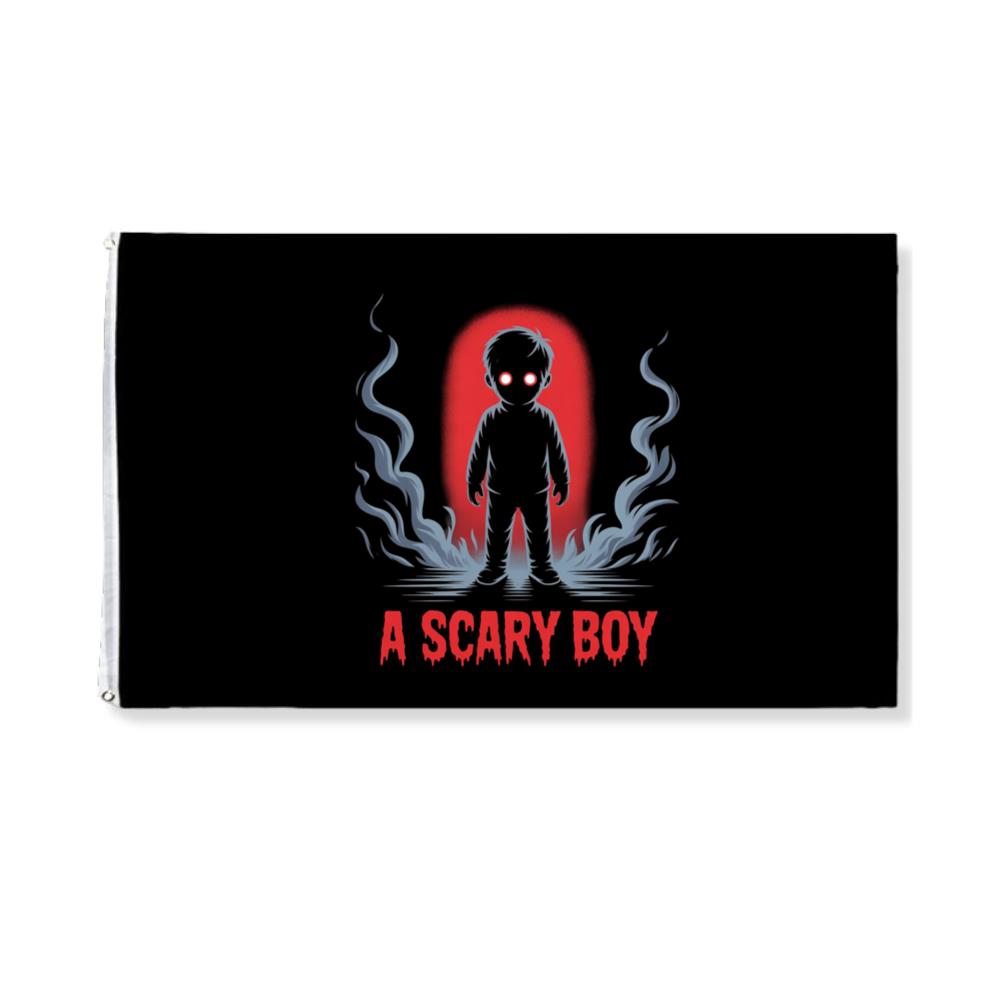A Scary Boy Red Glow Horror Design Flag