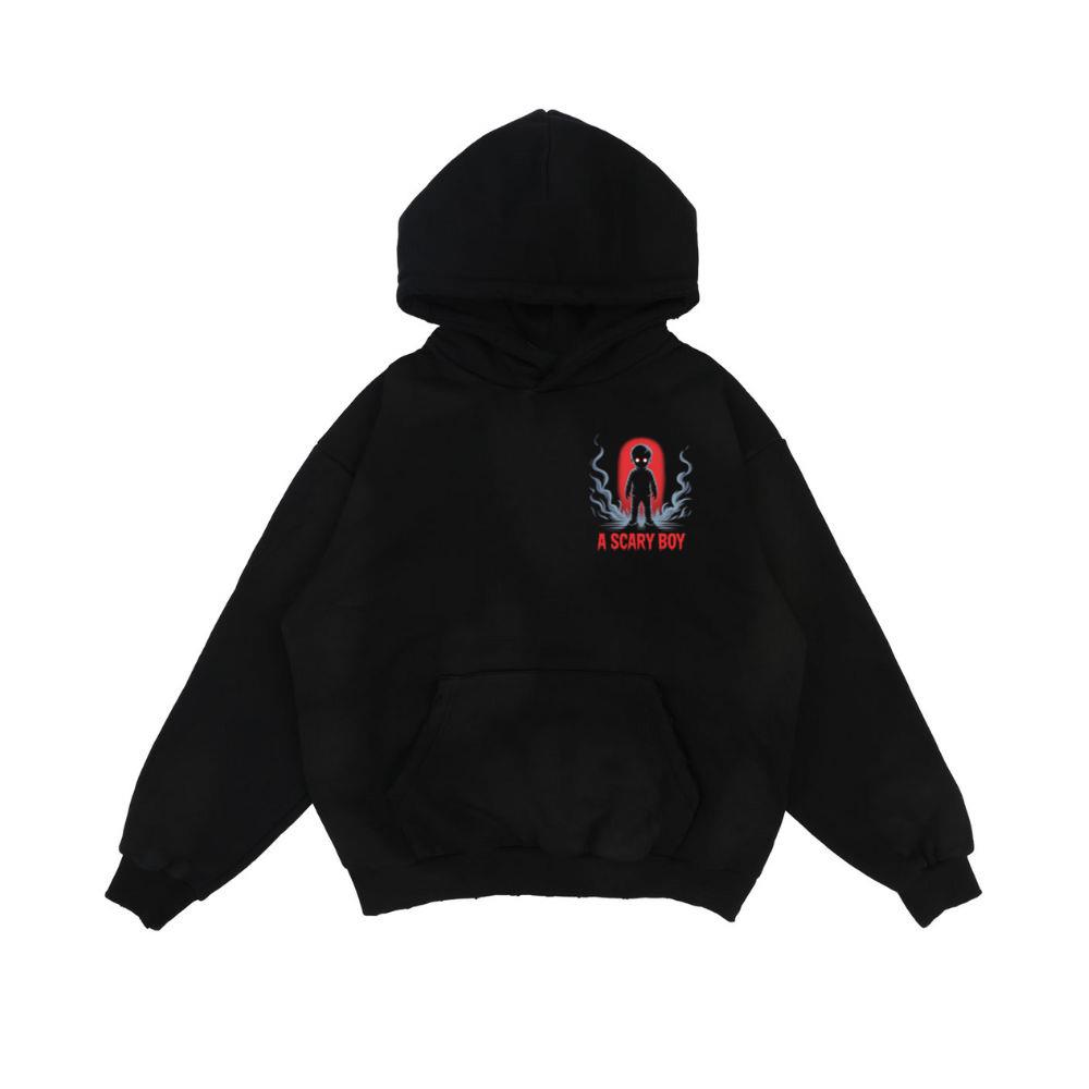 A Scary Boy Red Glow Horror Design Hoodie