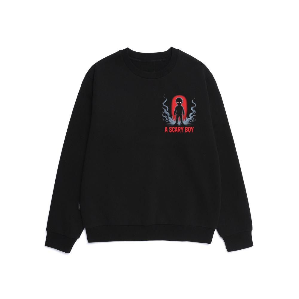 A Scary Boy Red Glow Horror Design Sweatshirt