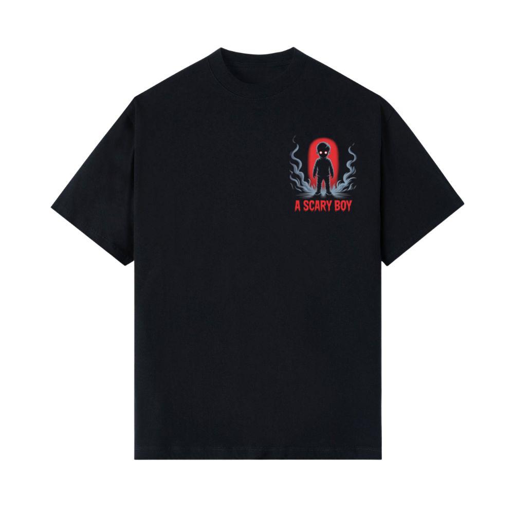 A Scary Boy Red Glow Horror Design T-Shirt
