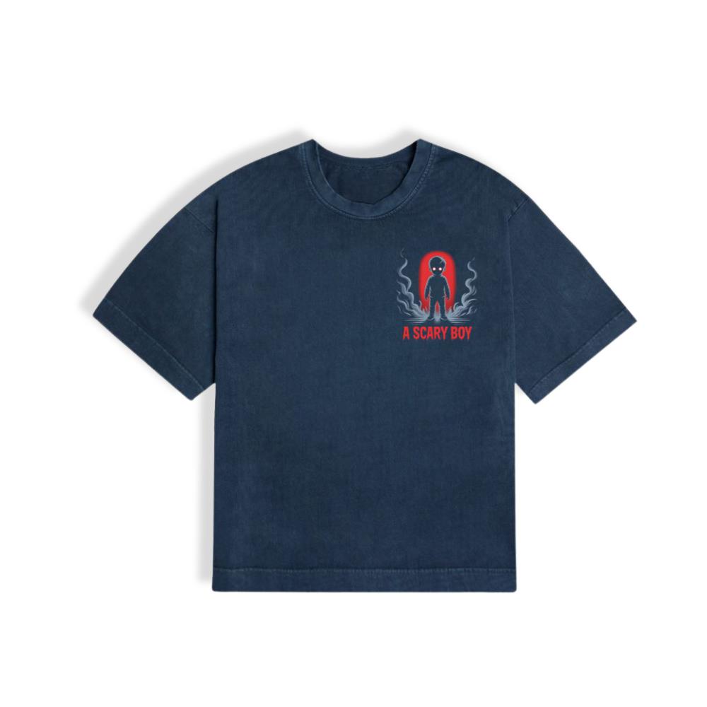 A Scary Boy Red Glow Horror Design T-Shirt - Image 2