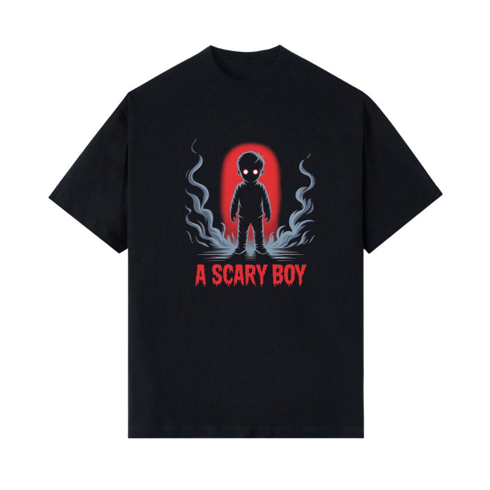 A Scary Boy Red Glow Horror Design T-Shirt