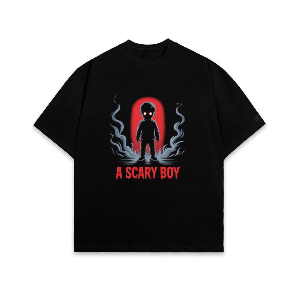 A Scary Boy Red Glow Horror Design T-Shirt