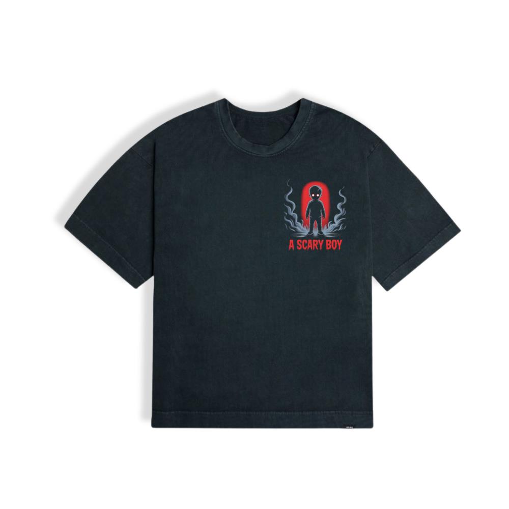A Scary Boy Red Glow Horror Design T-Shirt