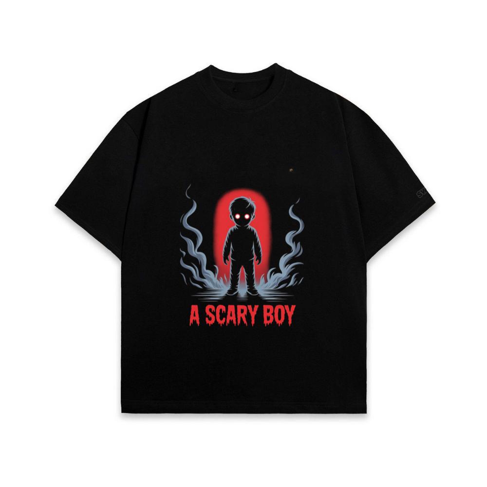 A Scary Boy Red Glow Horror Design T-Shirt