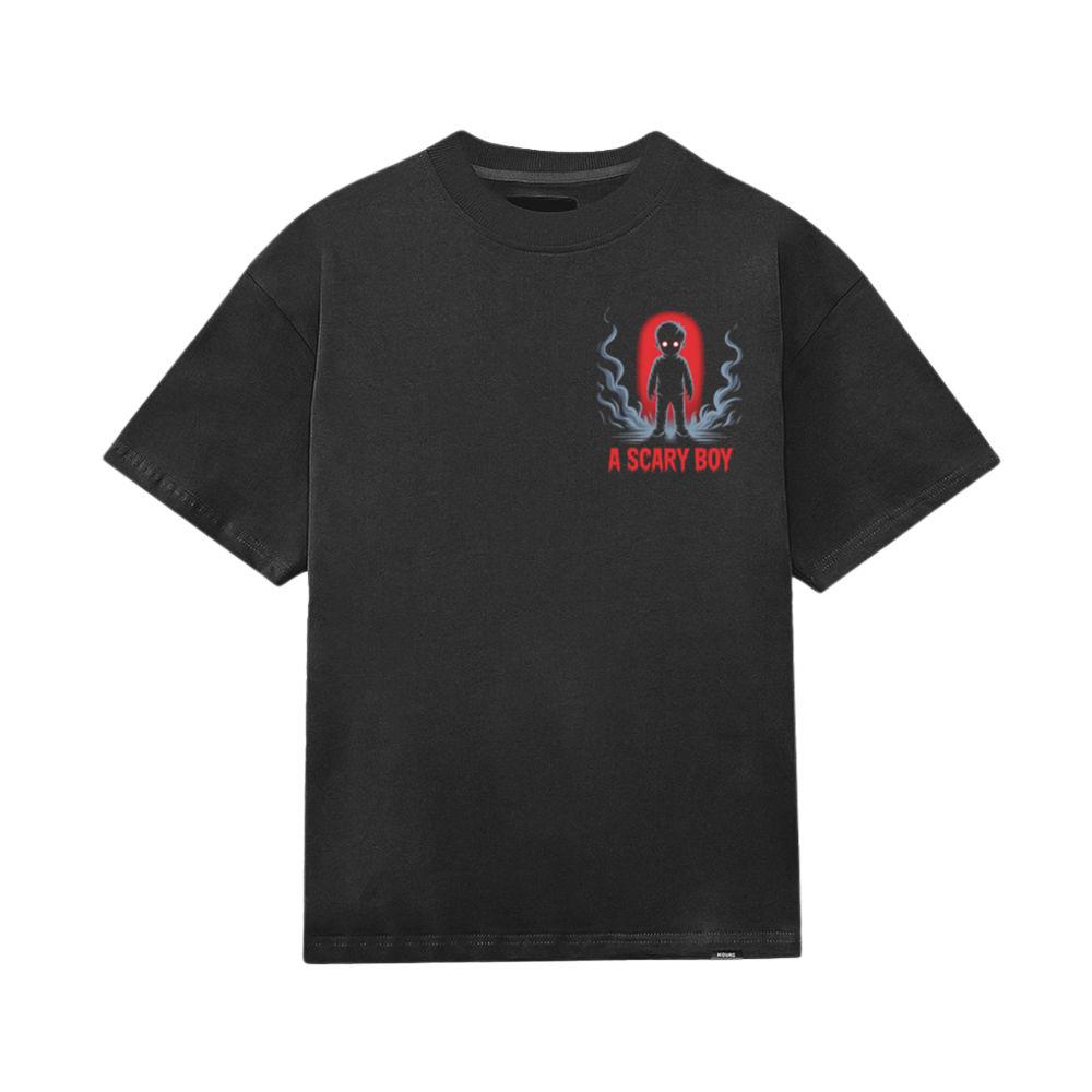 A Scary Boy Red Glow Horror Design T-Shirt