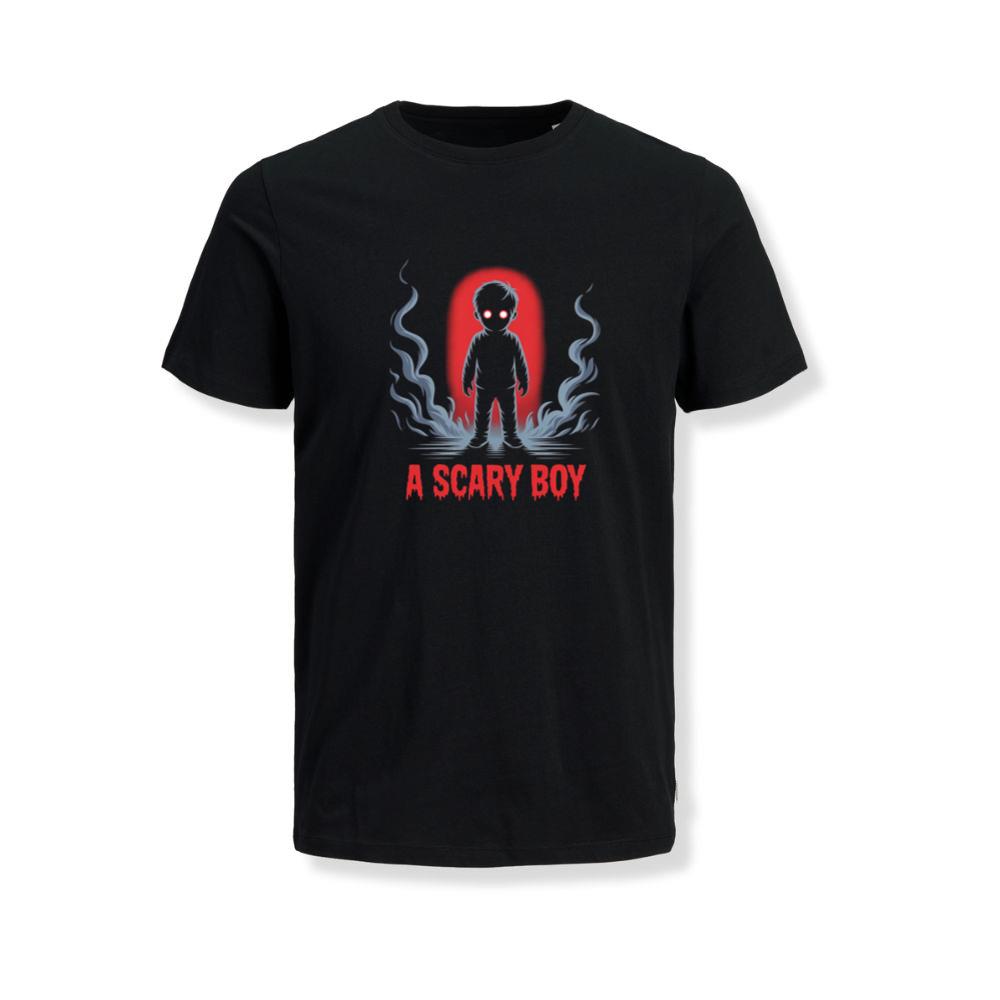 A Scary Boy Red Glow Horror Design T-Shirt