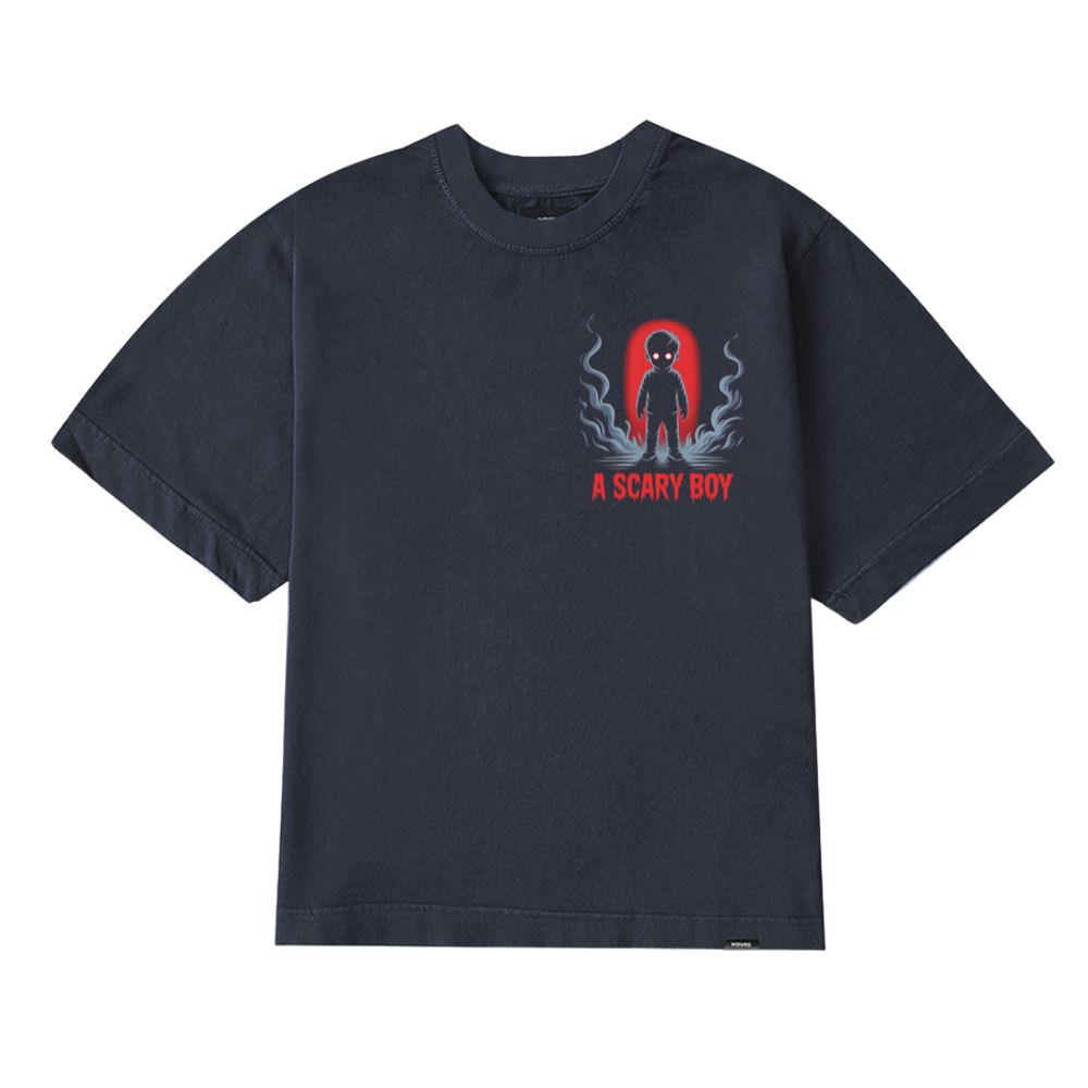 A Scary Boy Red Glow Horror Design T-Shirt - Image 2