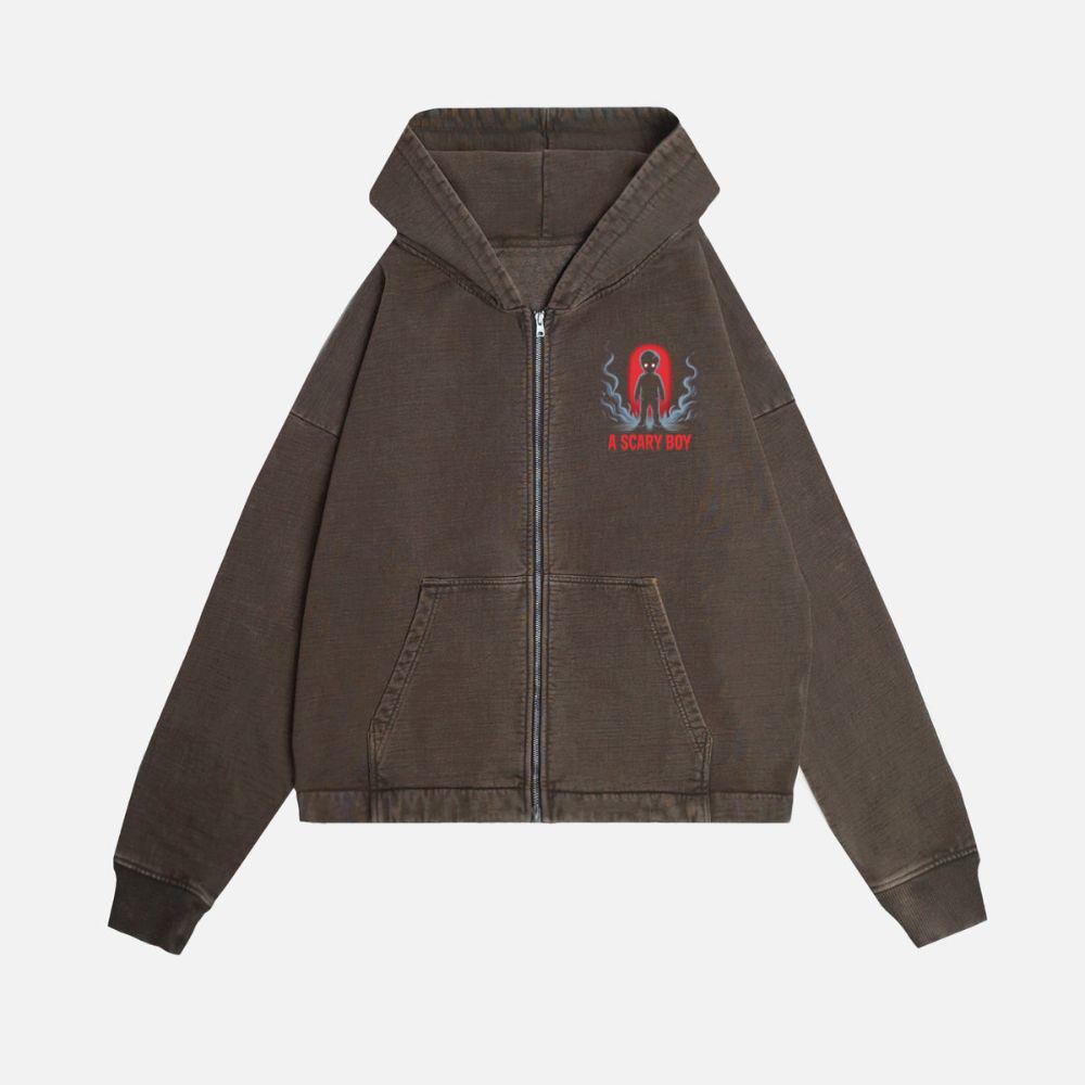 A Scary Boy Red Glow Horror Design Zip Hoodie Kelyee