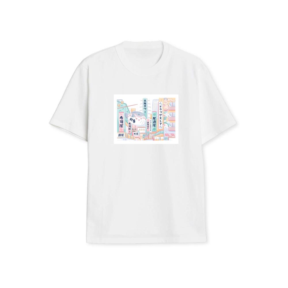 A Stylized Japanese Cityscape with a Sea Creature Surprise T-Shirts