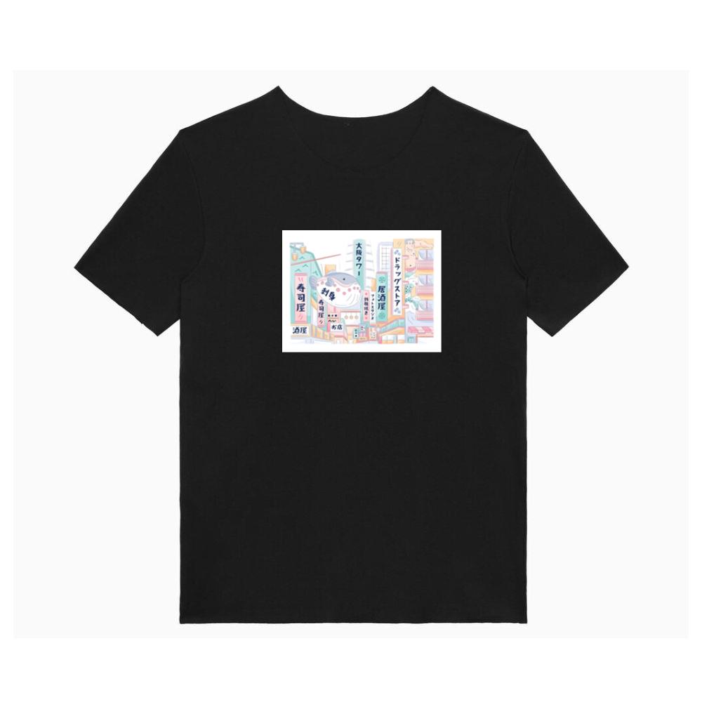 A Stylized Japanese Cityscape with a Sea Creature Surprise T-Shirts