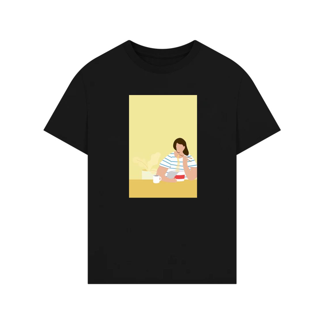 A Woman Enjoying a Bowl of Noodles and a Hot Drink T-Shirt