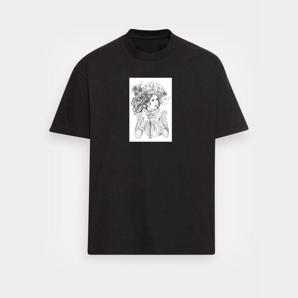 A Woman with Rabbits, Flowers, and Surreal Elements T-Shirts