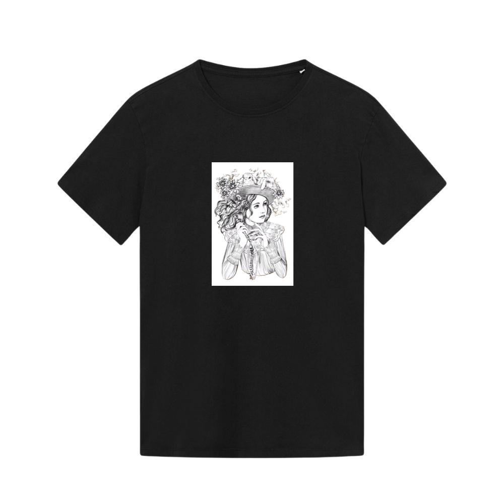 A Woman with Rabbits, Flowers, and Surreal Elements T-Shirts