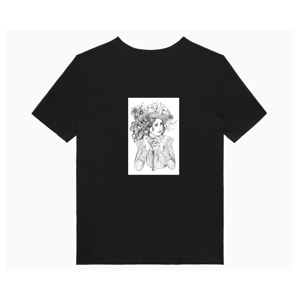 A Woman with Rabbits, Flowers, and Surreal Elements T-Shirts