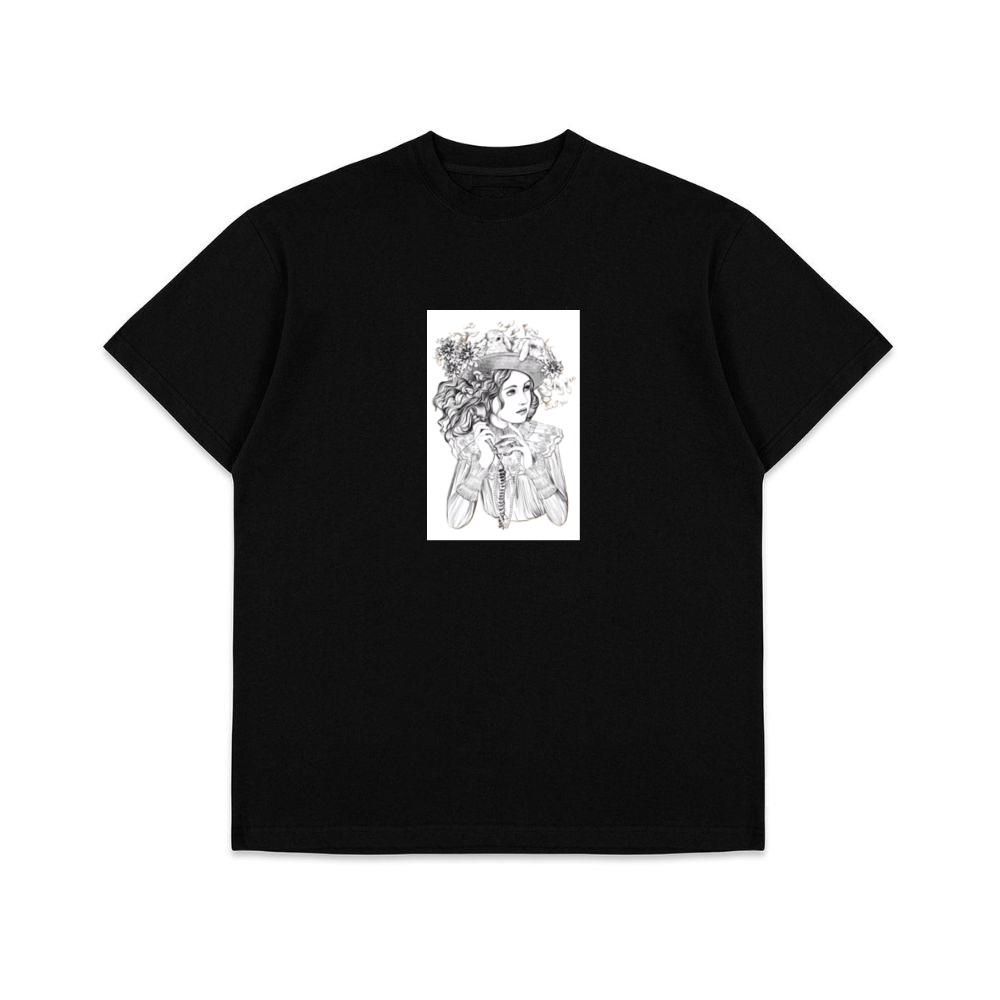 A Woman with Rabbits, Flowers, and Surreal Elements T-Shirts