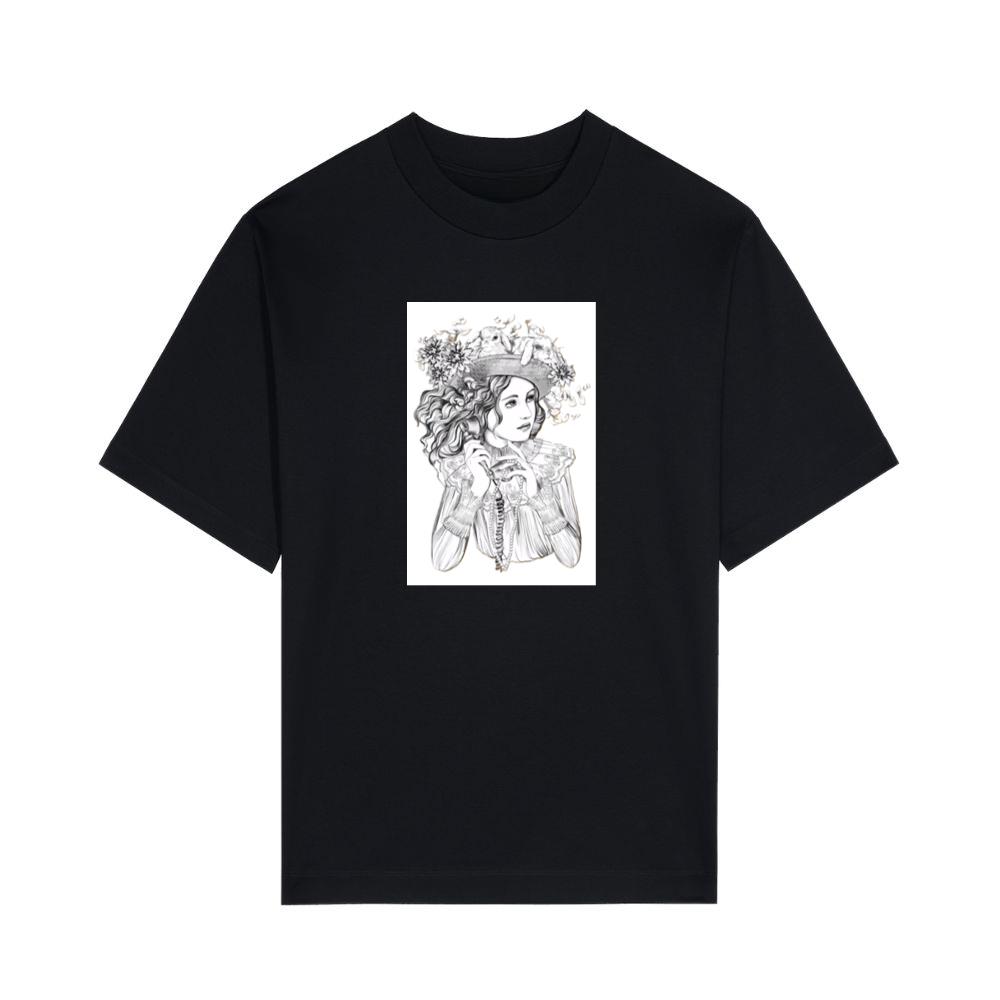 A Woman with Rabbits, Flowers, and Surreal Elements T-Shirts