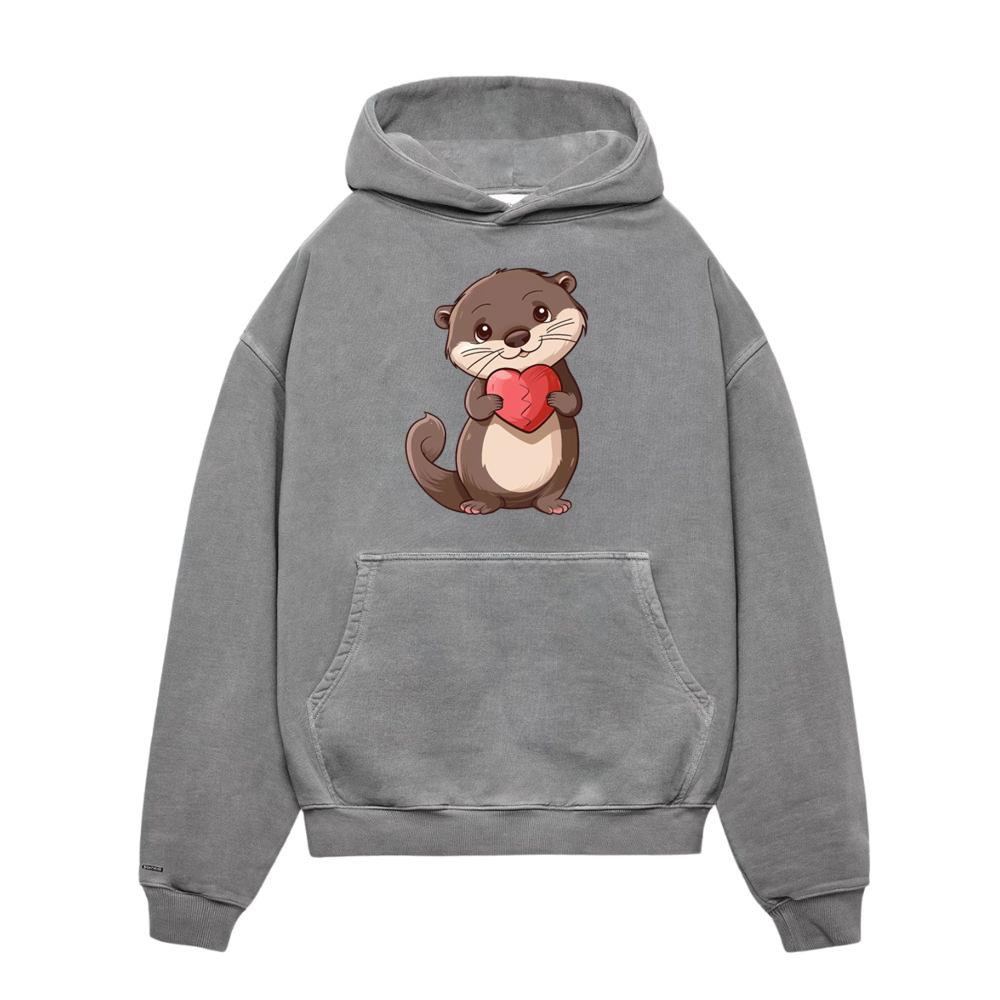 Adorable Otter Holding Heart Cute Animal Design Hoodie Koynze