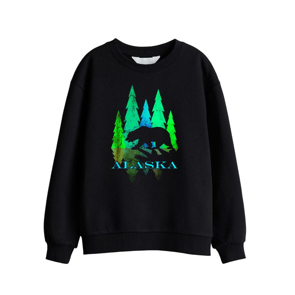 Alaska - Alaskan Northern Light Trees with Bear Sweatshirt