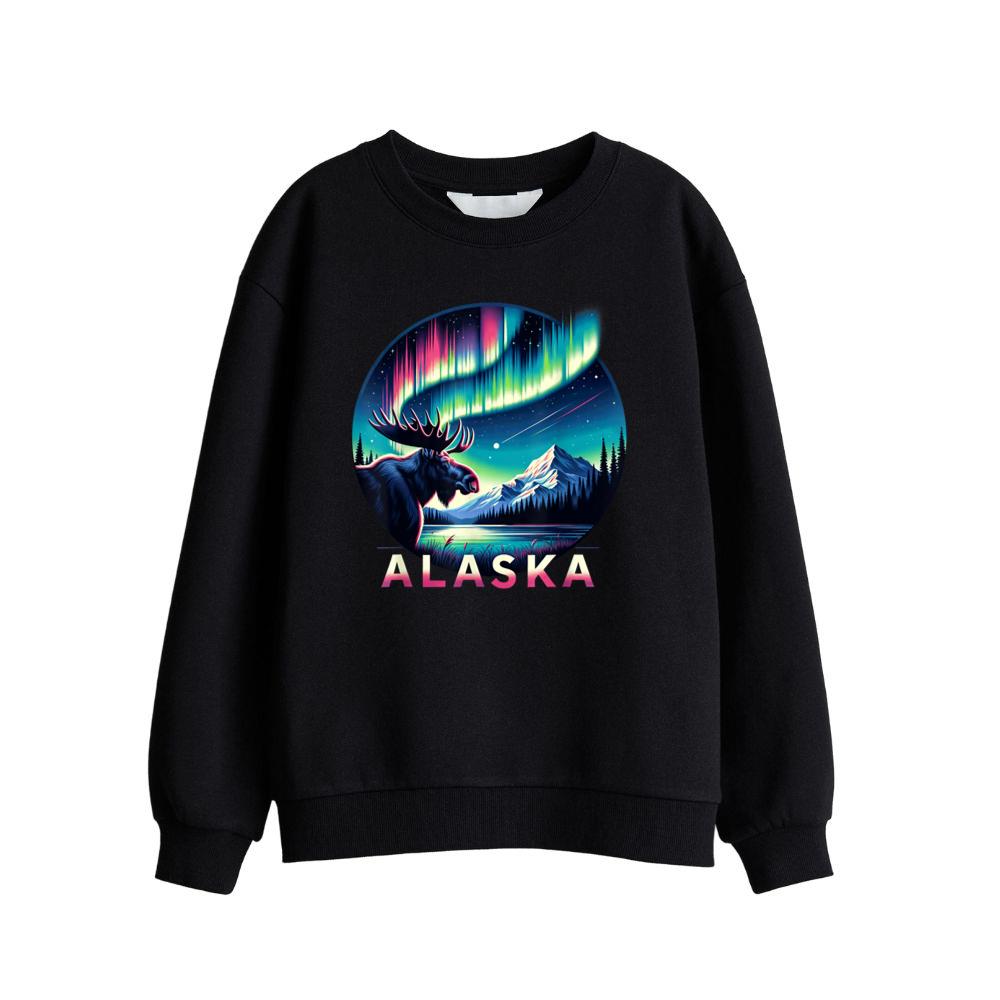 Alaska Northern Lights Aurora Viewing Alaska Vacation Moose T-Shirt Sweatshirt