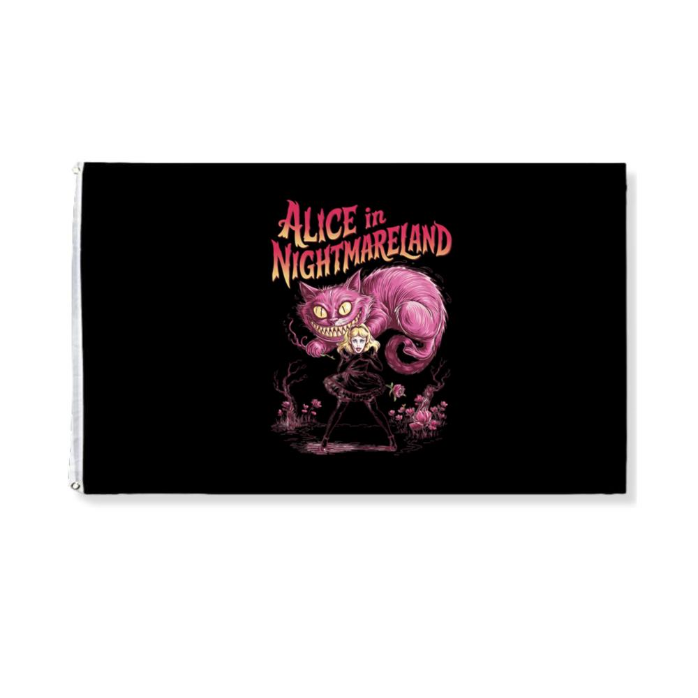 Alice in Nightmareland Creepy Cat Wonderland Style Flag