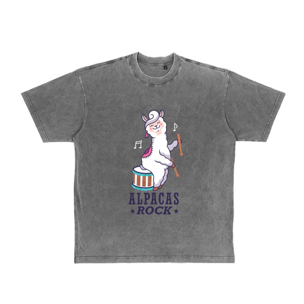 Alpacas Rock Camelid Mammal Animal Drummer Alpaca T-Shirt