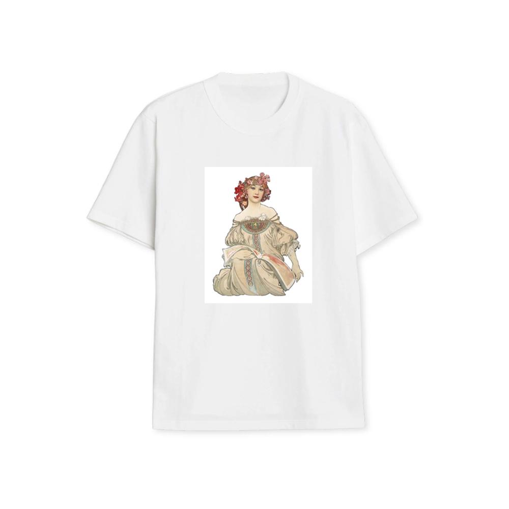 Alphonse Mucha's Art Nouveau Woman with Flowers T-Shirts