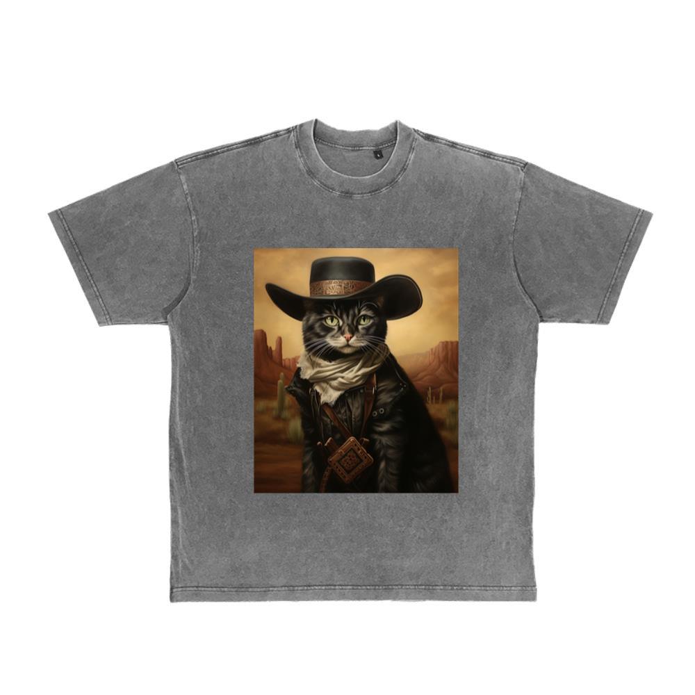 American Western Cowboy Feline Animal Hat Decor T-Shirt