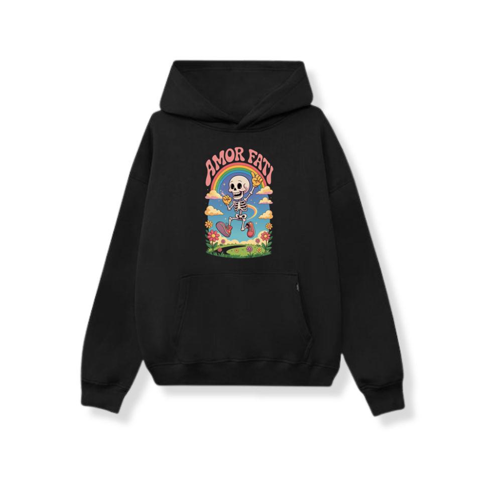 Amor Fati Skeleton Rainbow Artwork for Dreamy and Positive Souls Hoodie